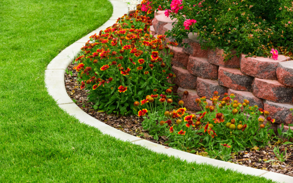 concrete curbing with plants and rataining wall-professional landscaping utah